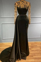Schwarzes langes Abendkleid mit Ärmeln Ballkleider in Glitzer