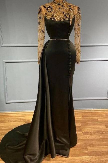 Schwarzes langes Abendkleid mit Ärmeln Ballkleider in Glitzer