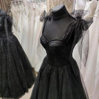 NumberSea - Black Tulle Floor Length Long Party Dress with Slit, Black Evening Dresses