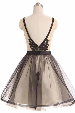 Black Tulle Lace V-neck Short Prom Dress Homecoming Dresses
