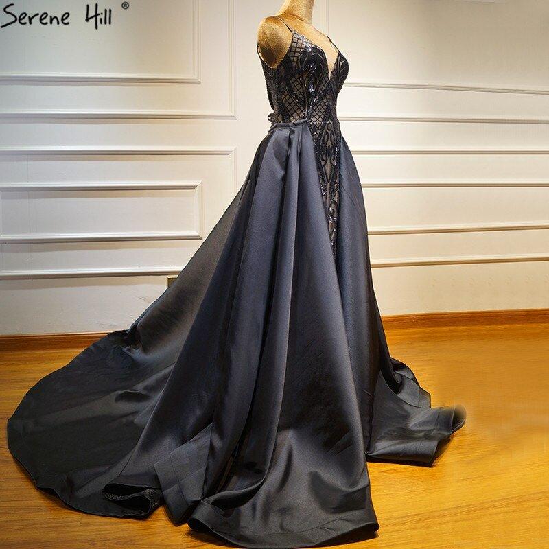 NumberSea - Black V - Neck Sexy Sparkle 2024 Evening Dresses Dubai Design Sequined Sleeveless Evening Gowns Real Photo LA60727