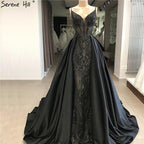 NumberSea - Black V - Neck Sexy Sparkle 2024 Evening Dresses Dubai Design Sequined Sleeveless Evening Gowns Real Photo LA60727