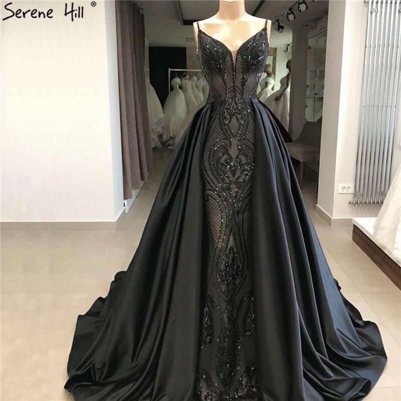 NumberSea - Black V - Neck Sexy Sparkle 2024 Evening Dresses Dubai Design Sequined Sleeveless Evening Gowns Real Photo LA60727