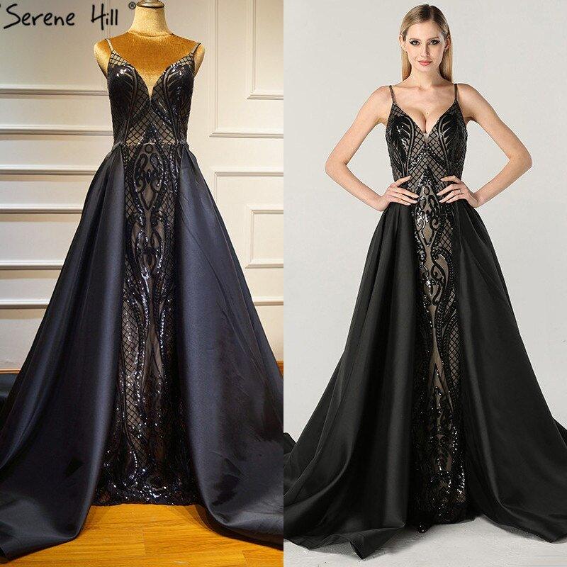 NumberSea - Black V - Neck Sexy Sparkle 2024 Evening Dresses Dubai Design Sequined Sleeveless Evening Gowns Real Photo LA60727