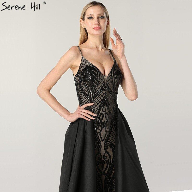 NumberSea - Black V - Neck Sexy Sparkle 2024 Evening Dresses Dubai Design Sequined Sleeveless Evening Gowns Real Photo LA60727