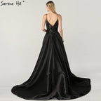 NumberSea - Black V - Neck Sexy Sparkle 2024 Evening Dresses Dubai Design Sequined Sleeveless Evening Gowns Real Photo LA60727