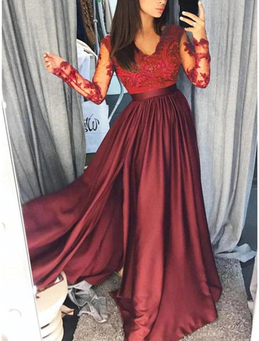 NumberSea - Black Wedding Dresses A - Line V Neck Long Sleeve Floor Length Lace Chiffon Gothic Fall Halloween Beach Bridal Gowns With Appliques Split Front