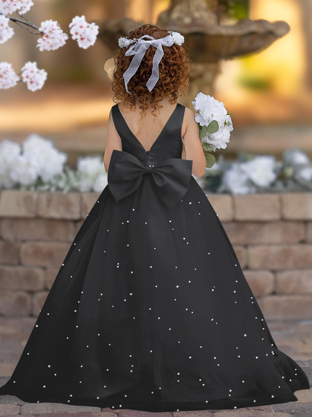 Elegante vestido de princesa de satén y tul para niña de las flores 