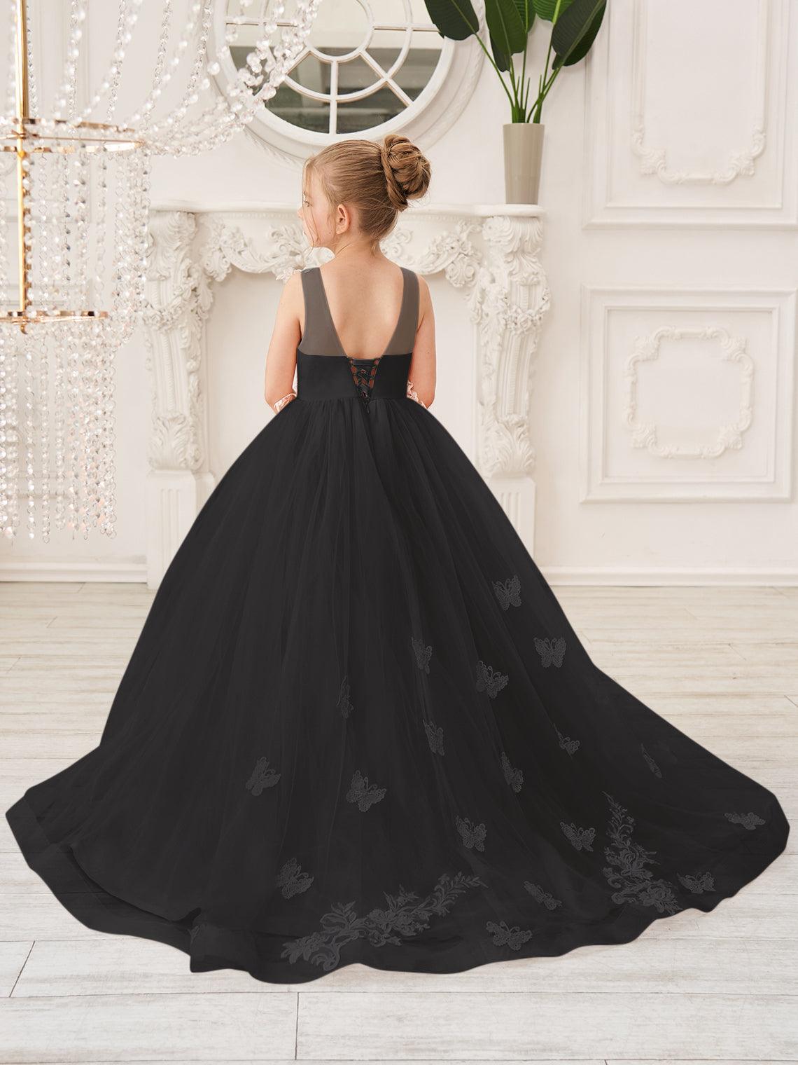 Elegante vestido de tul sin mangas estilo princesa de corte A para niña de las flores 