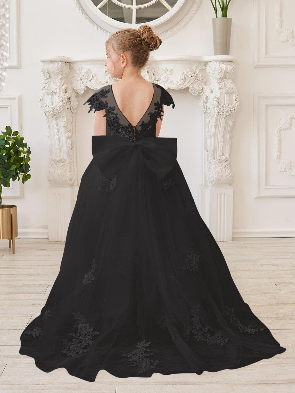 Vestido de princesa para primera comunión de niña de las flores, color marfil, con cola desmontable 