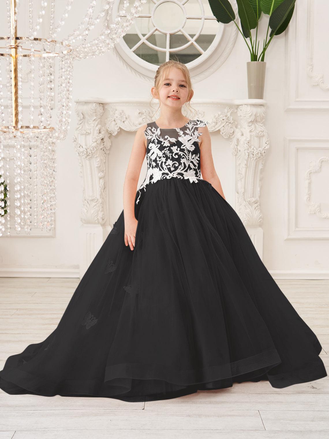 Elegante vestido de tul sin mangas estilo princesa de corte A para niña de las flores 
