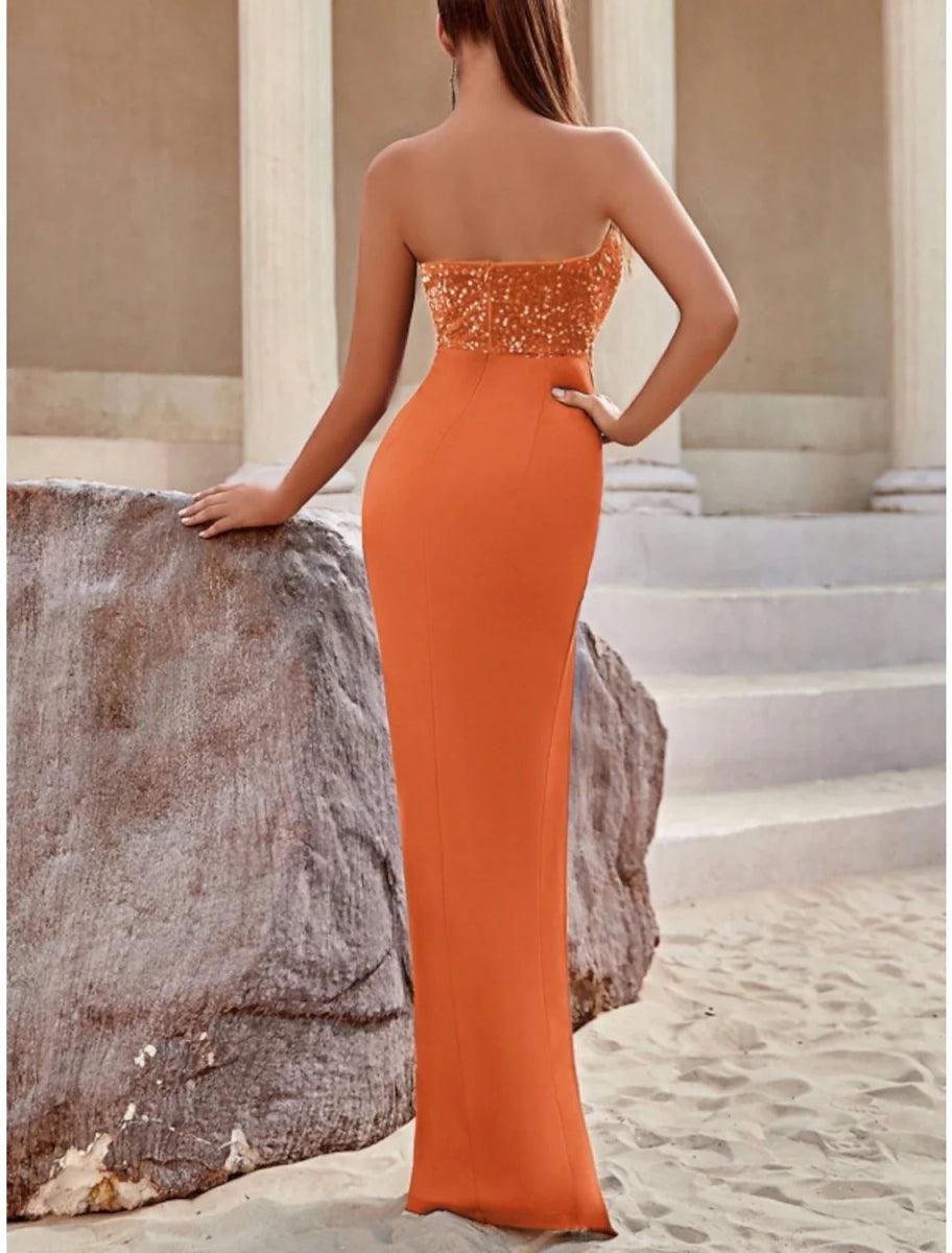 NumberSea - Blue Orange Green Blue A - Line Evening Gown Sparkle & Shine Dress Formal Floor Length Sleeveless Sweetheart Stretch Fabric with Glitter Sequin Slit Fall Wedding