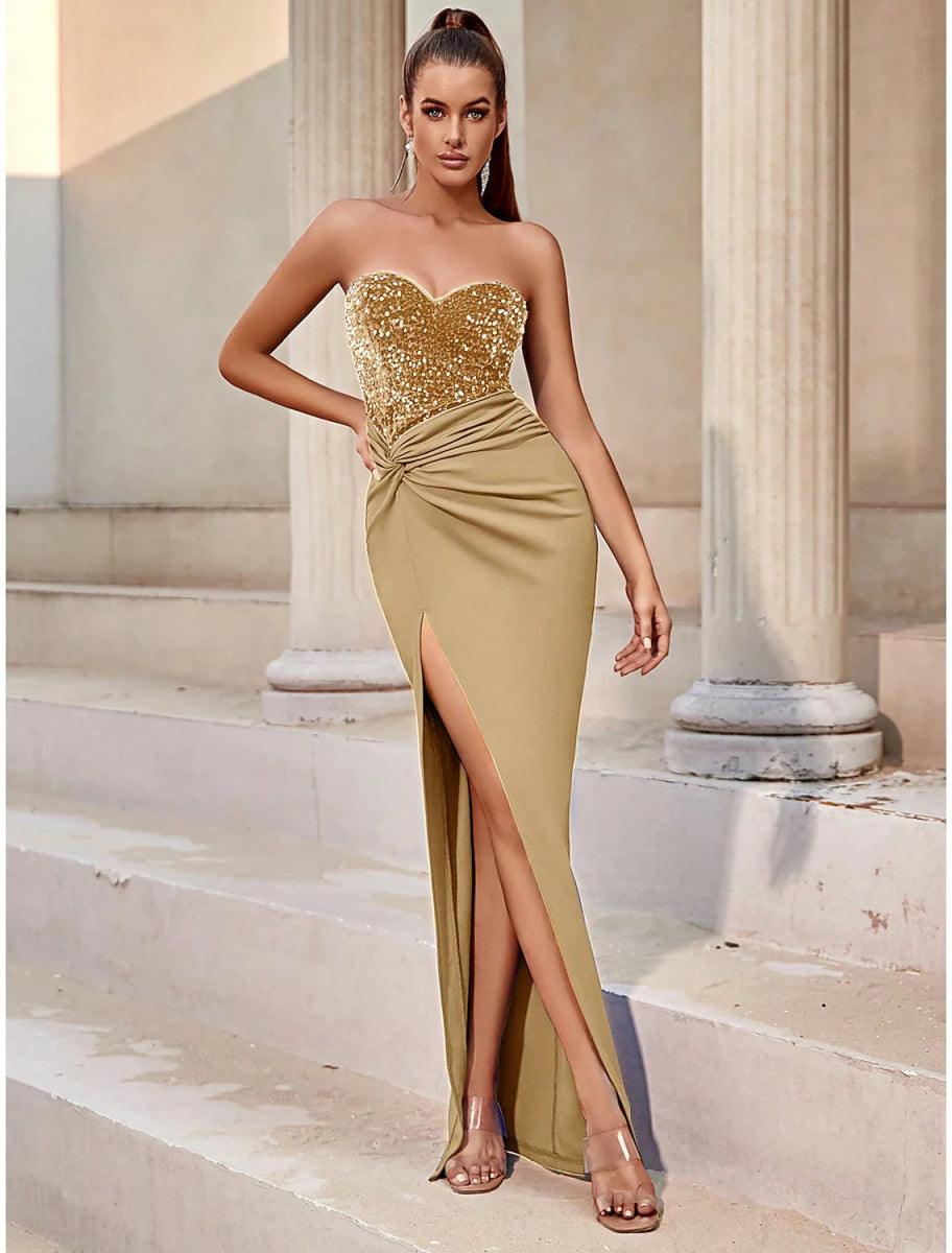 NumberSea - Blue Orange Green Blue A - Line Evening Gown Sparkle & Shine Dress Formal Floor Length Sleeveless Sweetheart Stretch Fabric with Glitter Sequin Slit Fall Wedding