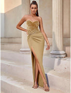 NumberSea - Blue Orange Green Blue A - Line Evening Gown Sparkle & Shine Dress Formal Floor Length Sleeveless Sweetheart Stretch Fabric with Glitter Sequin Slit Fall Wedding