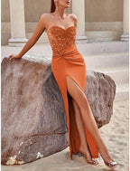 NumberSea - Blue Orange Green Blue A - Line Evening Gown Sparkle & Shine Dress Formal Floor Length Sleeveless Sweetheart Stretch Fabric with Glitter Sequin Slit Fall Wedding