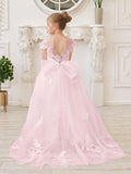 Vestido de princesa para primera comunión de niña de las flores, color marfil, con cola desmontable 
