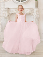 Elegantes weißes Tüllkleid für Blumenmädchen mit Schleppe 
