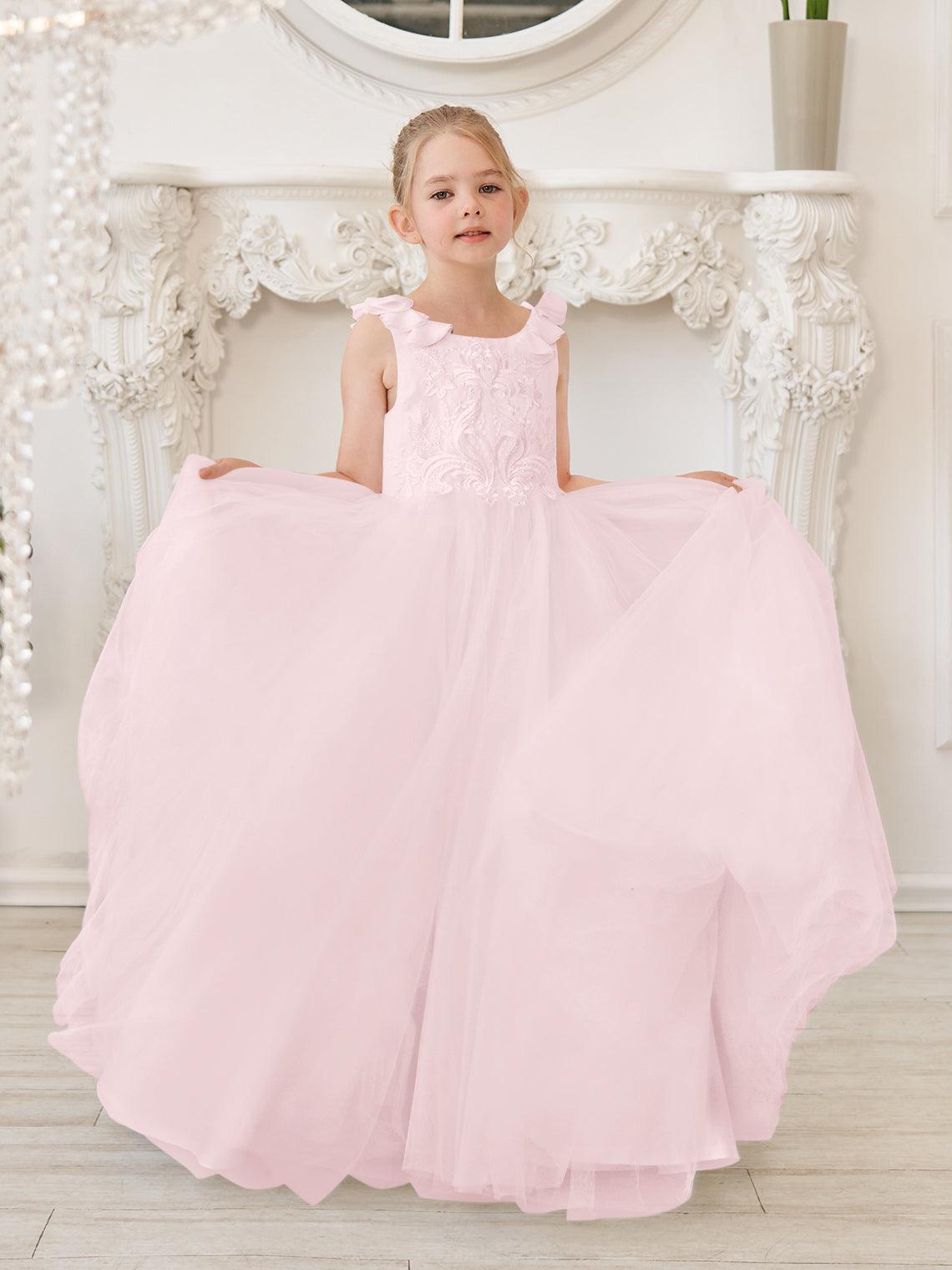 Elegantes weißes Tüllkleid für Blumenmädchen mit Schleppe 