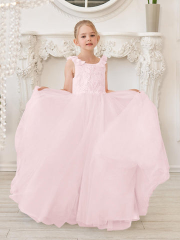 Elegantes weißes Tüllkleid für Blumenmädchen mit Schleppe 