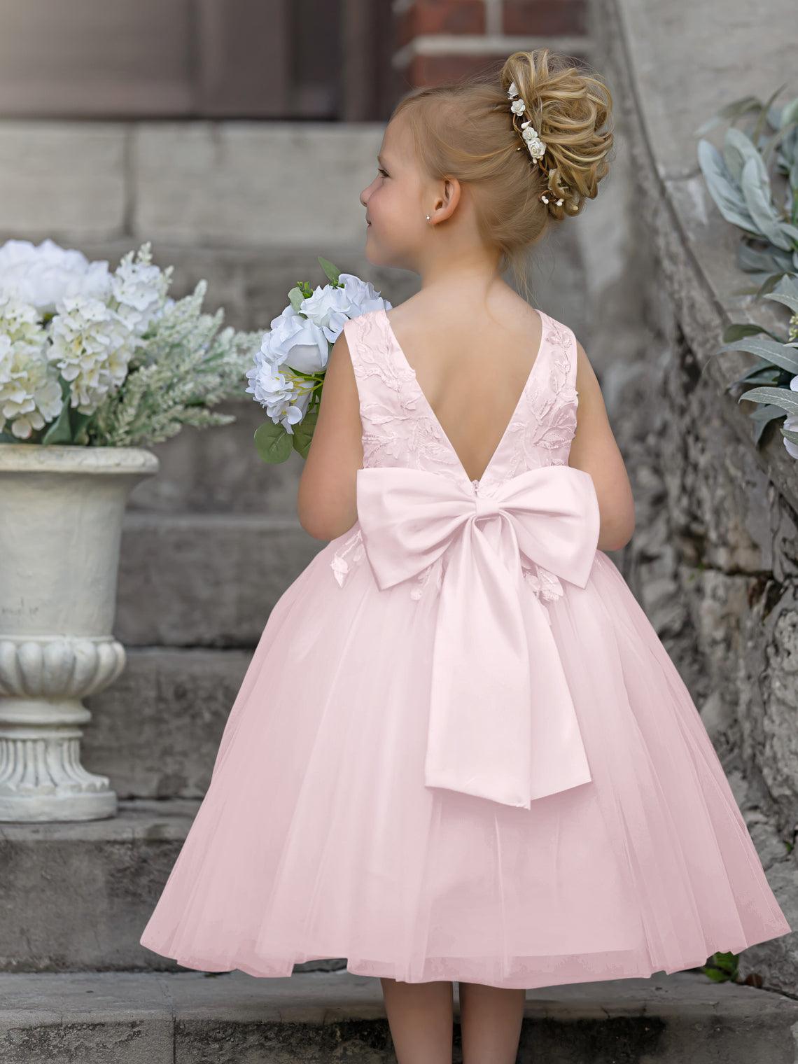Vestido de niña de las flores sin mangas con encaje de tul hasta la rodilla 
