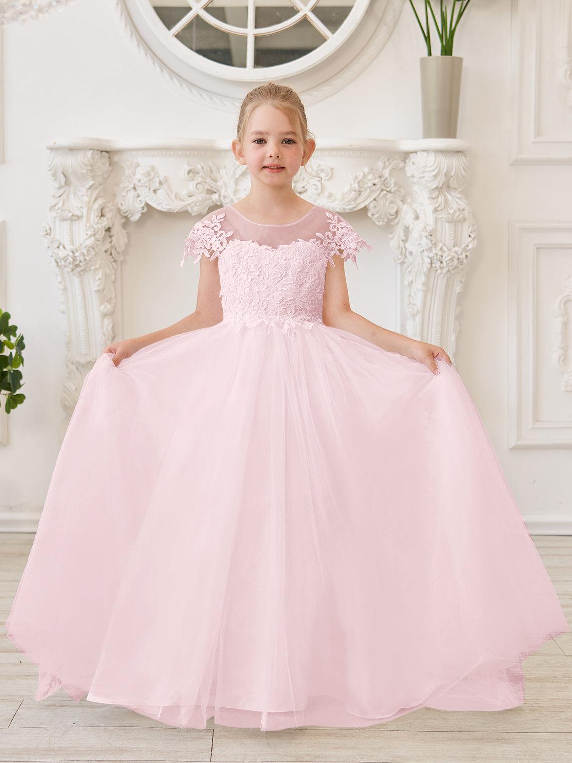 Vestido de princesa para primera comunión de niña de las flores, color marfil, con cola desmontable 