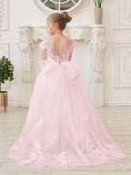 Vestido de princesa para primera comunión de niña de las flores, color marfil, con cola desmontable 