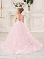 Elegante vestido de tul sin mangas estilo princesa de corte A para niña de las flores 
