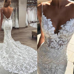 NumberSea - Boho Lace Appliques Wedding Dress Mermaid Bridal Dresses 2024 Spaghetti Straps Backless Beach Bridal Gowns Vestido De Noiva
