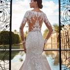 NumberSea - Boho Sheer O - neck Mermaid Wedding Dress Classic Lace Appliques Long Sleeves Elegant Bridal Gown Robe De Mariée