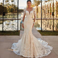 NumberSea - Boho Sheer O - neck Mermaid Wedding Dress Classic Lace Appliques Long Sleeves Elegant Bridal Gown Robe De Mariée