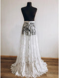NumberSea - Boho Wedding Dresses A - Line Separates Separates Sweep / Brush Train Lace OverSkirts Bridal Gowns With Appliques Solid Color