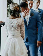 NumberSea - Boho Wedding Dresses Ball Gown V Neck 3/4 Length Sleeve Sweep / Brush Train Chiffon Bridal Suits Bridal Gowns With Pleats