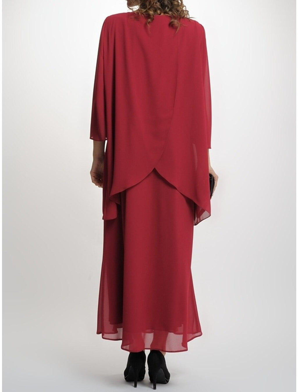 Etui-/Säulenkleid für die Brautmutter, Partykleid, schlicht, elegant, Rundhalsausschnitt, knöchellang, Chiffon, 3/4-Ärmel mit Falten, Kristallbrosche