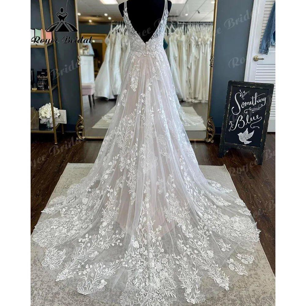 NumberSea - Brautkleid Civil Lace Floral Tank V Neck Blush Pink Boho Women Wedding Dress 2024 Bridal Gown Backless vestido de noiva Elegant