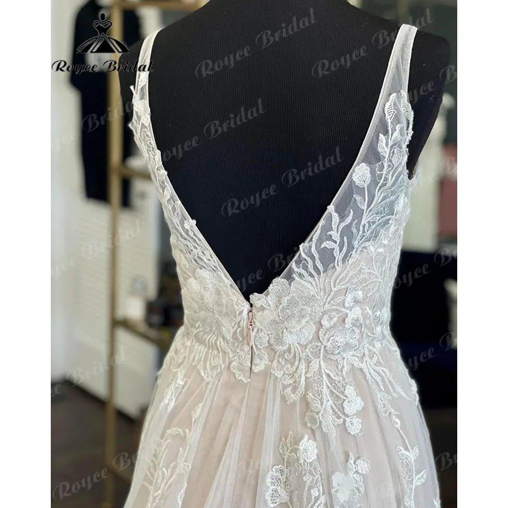NumberSea - Brautkleid Civil Lace Floral Tank V Neck Blush Pink Boho Women Wedding Dress 2024 Bridal Gown Backless vestido de noiva Elegant