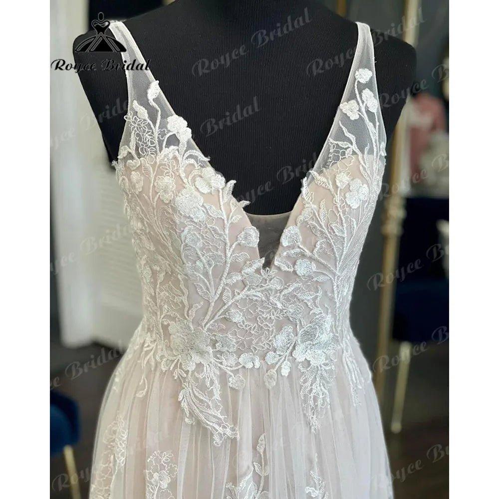 NumberSea - Brautkleid Civil Lace Floral Tank V Neck Blush Pink Boho Women Wedding Dress 2024 Bridal Gown Backless vestido de noiva Elegant