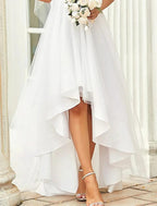 NumberSea - Bridal Shower Fall Wedding Dresses Little White Dresses Casual A - Line V Neck Long Sleeve Asymmetrical Chiffon Bridal Gowns With Solid Color Summer Wedding Party