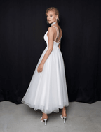 NumberSea - Bridal Shower Little White Dresses Casual Wedding Dresses Ankle Length A - Line Sleeveless Spaghetti Strap Tulle With Solid Color