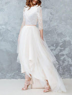 NumberSea - Bridal Shower Little White Dresses Wedding Dresses A - Line Separates Separates Asymmetrical Satin Bridal Skirts Bridal Gowns With Solid Color