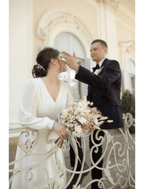 NumberSea - Bridal Shower Little White Dresses Wedding Dresses Ankle Length A - Line Long Sleeve V Neck Chiffon With Solid Color