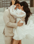 NumberSea - Bridal Shower Little White Dresses Wedding Dresses Short / Mini A - Line Long Sleeve High Neck Organza With Pick Up Skirt