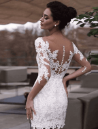 NumberSea - Bridal Shower Little White Dresses Wedding Dresses Short / Mini Sheath / Column Half Sleeve Jewel Neck Lace With Appliques