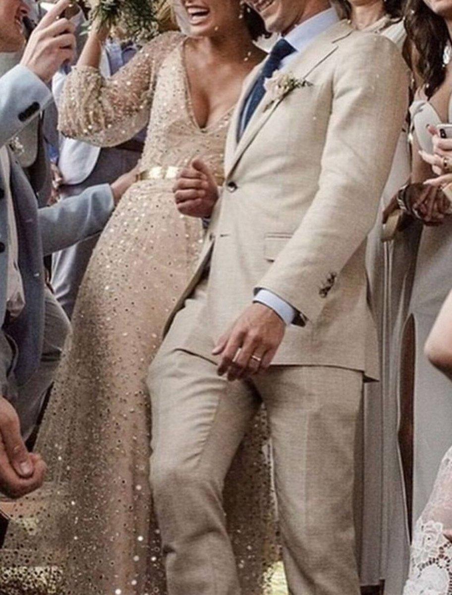 NumberSea - Bridal Shower Open Back Glitter & Sparkle Wedding Dresses A - Line V Neck Long Sleeve Floor Length Sequined Bridal Gowns With Sash / Ribbon