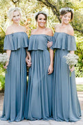 NumberSea - Bridesmaid Dress A - Line Off the Shoulder Long Chiffon