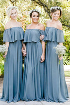 NumberSea - Bridesmaid Dress A - Line Off the Shoulder Long Chiffon