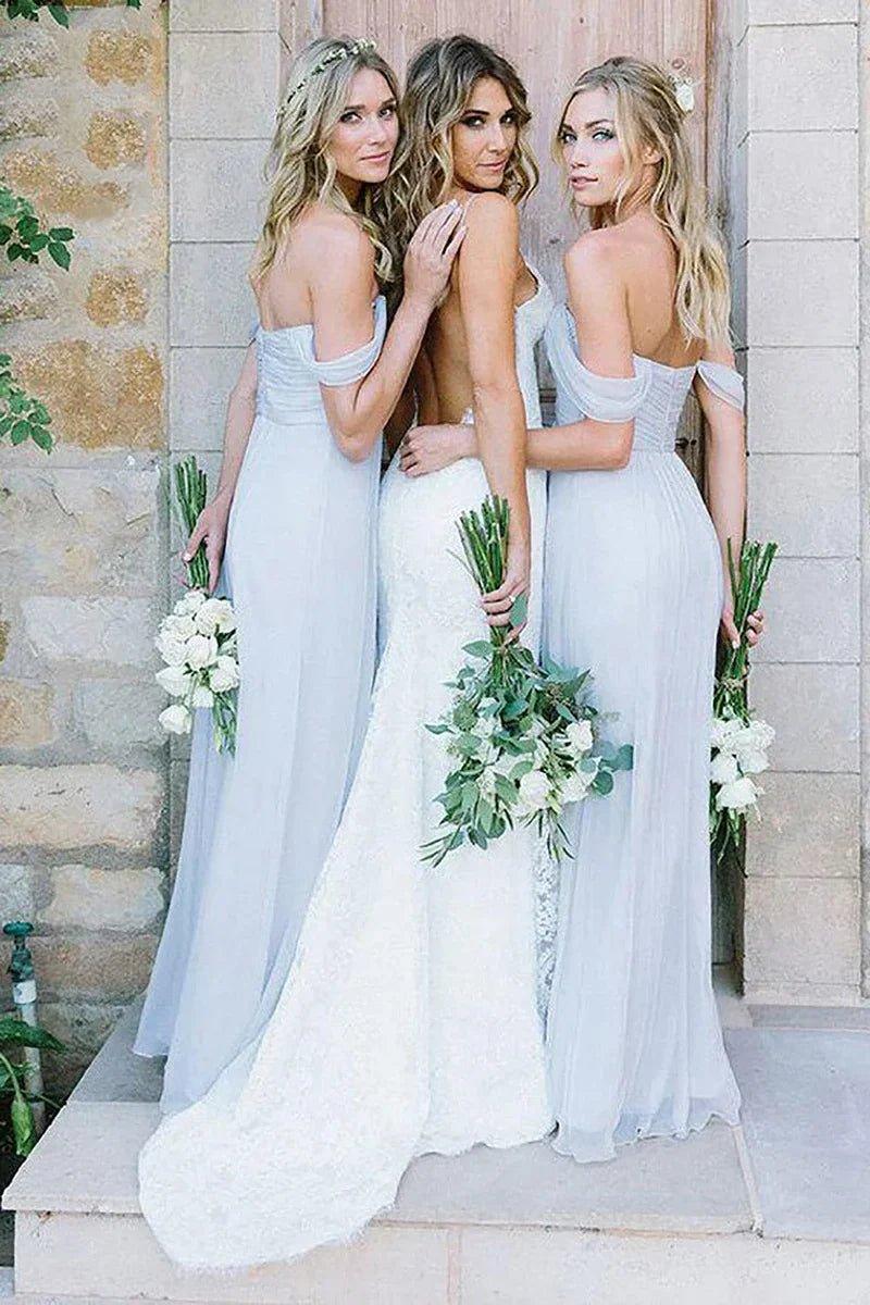 NumberSea - Bridesmaid Dress A - Line Off the Shoulder Long Chiffon