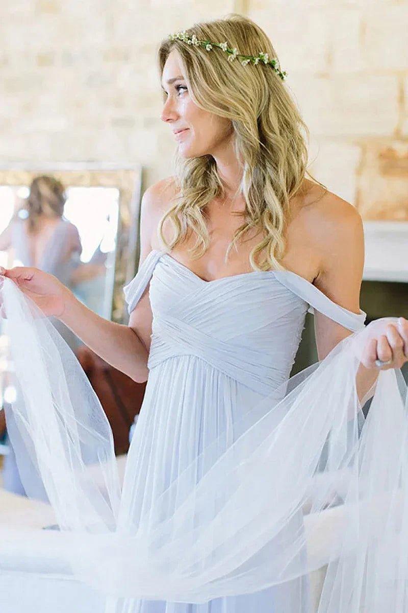 NumberSea - Bridesmaid Dress A - Line Off the Shoulder Long Chiffon