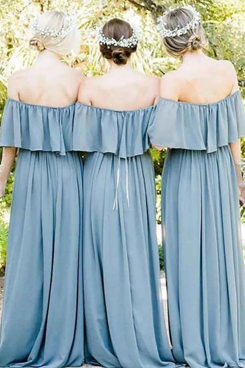 NumberSea - Bridesmaid Dress A - Line Off the Shoulder Long Chiffon