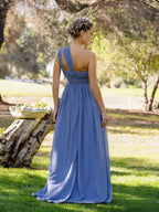 NumberSea - Bridesmaid Dress A - Line One - Shoulder Floor - Length Chiffon