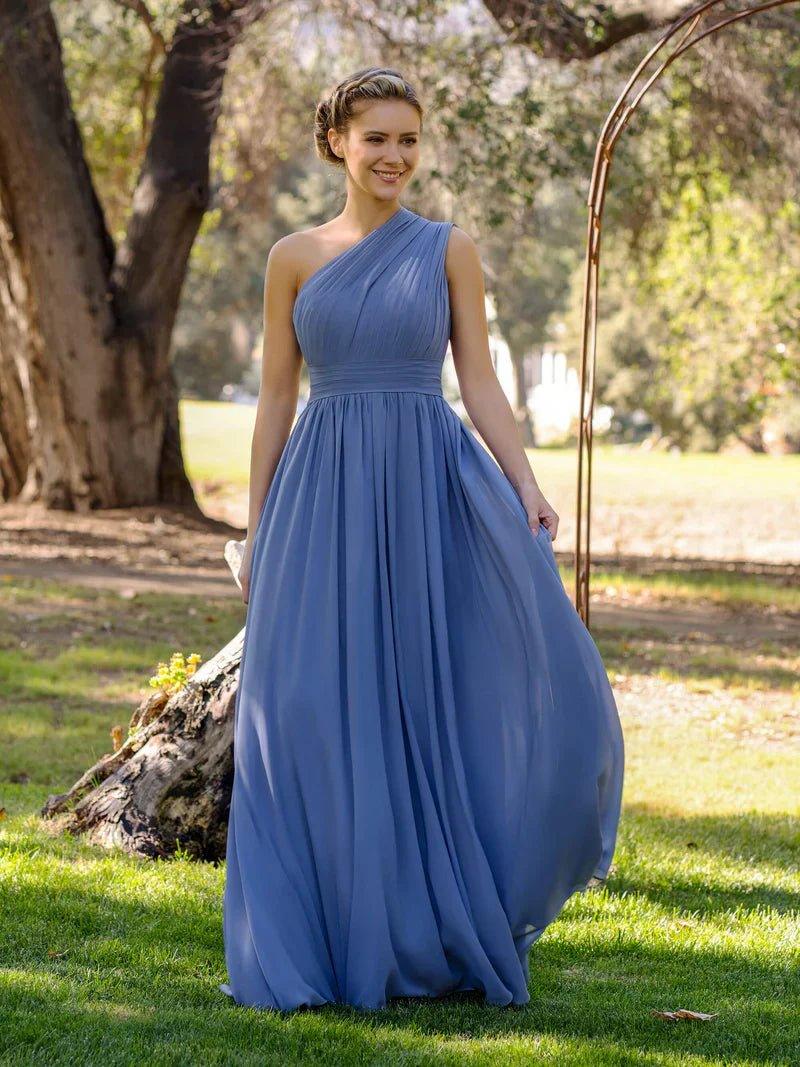 NumberSea - Bridesmaid Dress A - Line One - Shoulder Floor - Length Chiffon